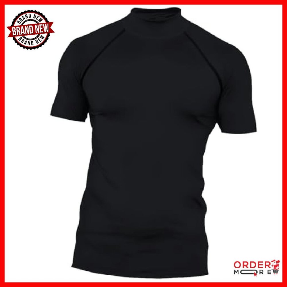 Men's Compression Mock Neck Short Sleeve Athletic Shirt Slim Fit Base Layer - Picture 2 of 8